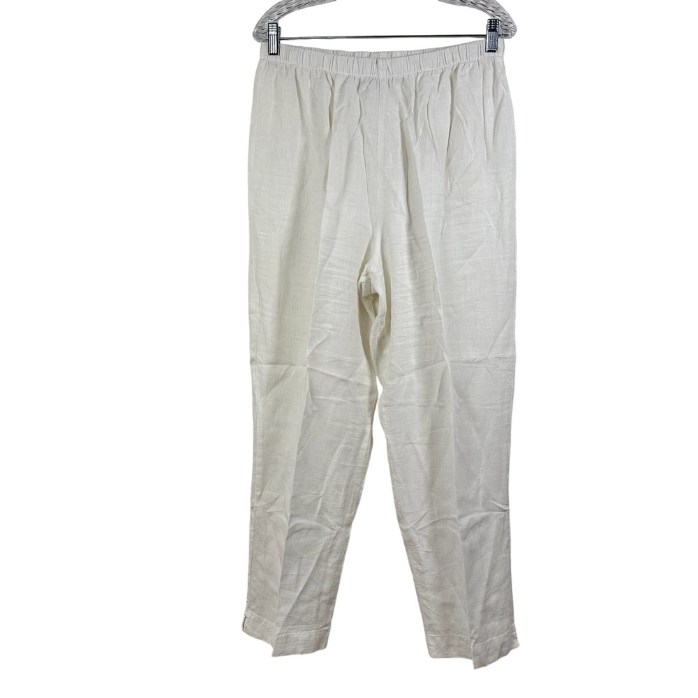 Hot Cotton by Marc Ware White 100% Linen Elastic Waist Straight Leg Pants Large